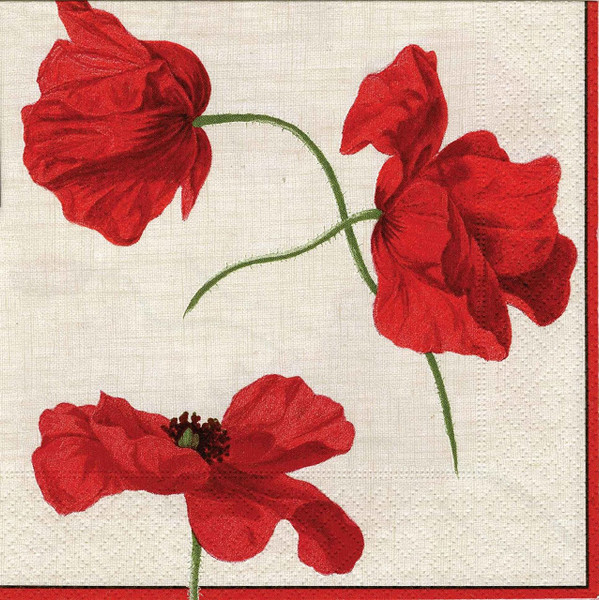 Caspari Paper Lunch Napkins, Dancing Poppies - 2 Packs (10340L)