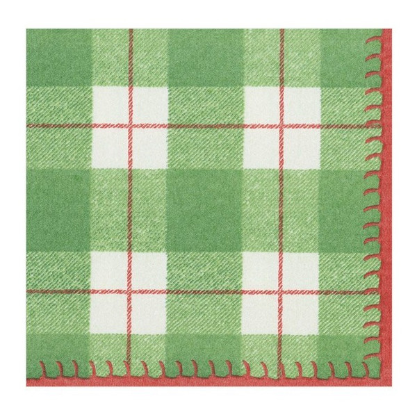 Caspari Paper Linen Beverage Napkins, Plaid Check Green - 2 Packs (14801CG)