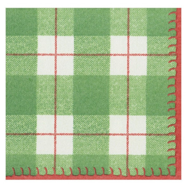 Caspari Paper Linen Luncheon Napkins, Plaid Check Green - 2 Packs (14801LG)