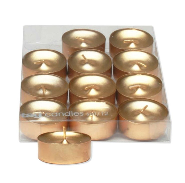 TAG Shimmer Metallic Tealight Candles, Gold - Set of 12 (710324)