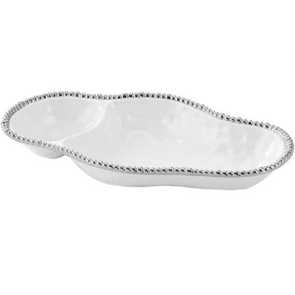 Pampa Bay Salerno Porcelain 2-Section Server, White/Silver (CER-2025-W)