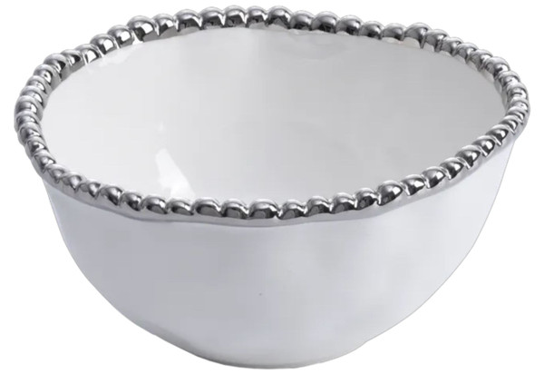 Pampa Bay Salerno Small Bowl, White & Silver (CER-1717-W)