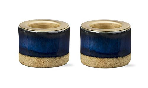 TAG Set of 2 Glazed Tea Light Holder, Indigo