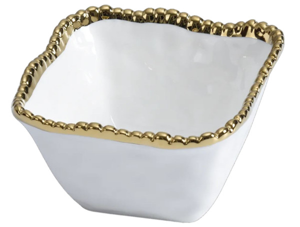 Pampa Bay Salerno Square Snack Bowl, White & Gold (CER-2251-WG)