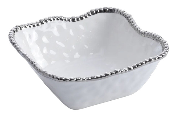 Pampa Bay Salerno Square Salad Bowl, White & Silver (CER-2252-W)