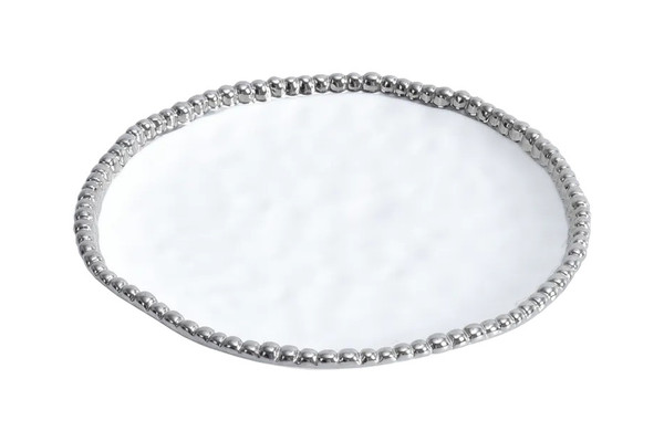 Pampa Bay Salerno Round Dessert/Appetizer Plate, White & Silver (CER-2258-W)