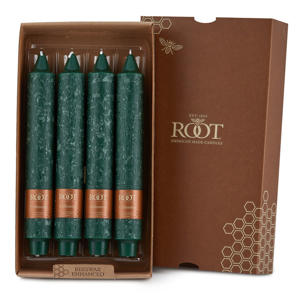 Root Timberline Collenette 9" Unscented Candles, Dark Green, Box of 4 (51969)