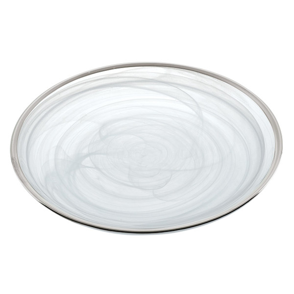 Badash White Alabaster Glass with Silver Trim 6.5" Plate (D143S)