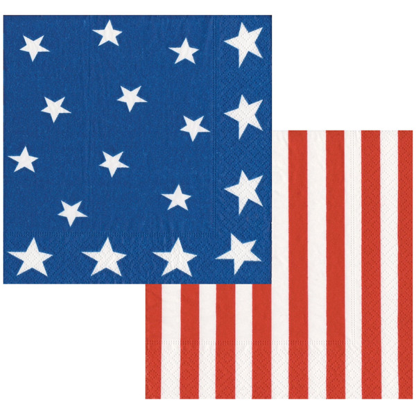 Caspari Paper Beverage Napkins, Stars and Stripes - 2 Packs (7920C)