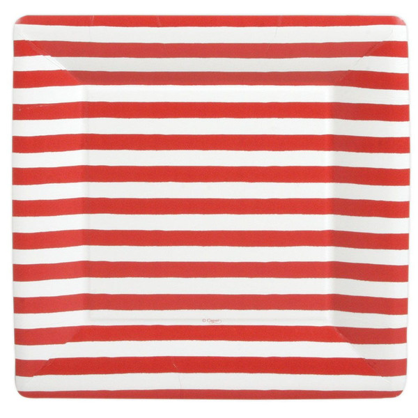 Caspari Square Paper Dinner Plates, Red and White Stripes - 2 Packs (7920DP)