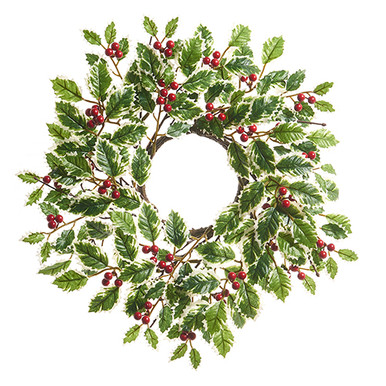 RAZ Imports Variegated Leaf Holly Mini Wreath Candle Ring
