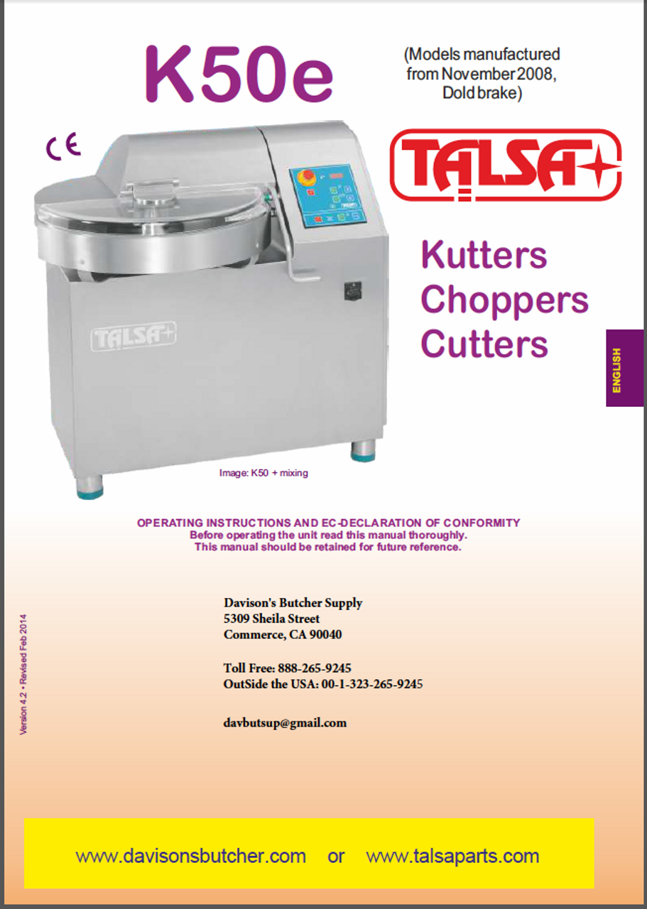 Talsa K50e Bowl Chopper Manual & Parts List