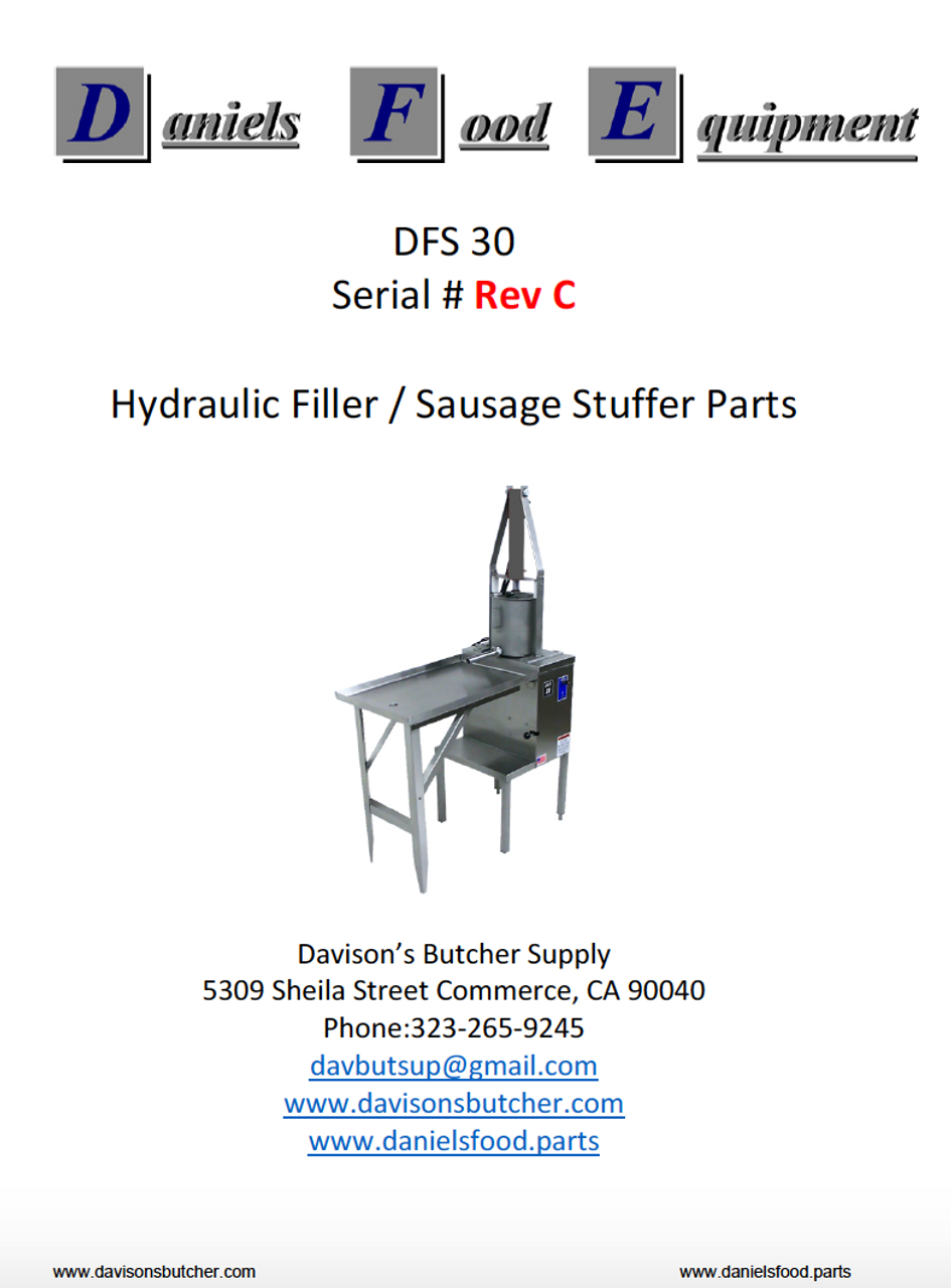  Daniels Food DFS 30 Sausage Stuffer / Filler  Parts - Parts List - "Rev C"