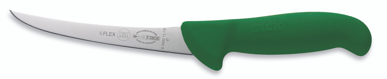 F.Dick - 6" Boning Knife, Curved - Semi-Flexible - "ErgoGrip" - 8298215-14 - "Green"