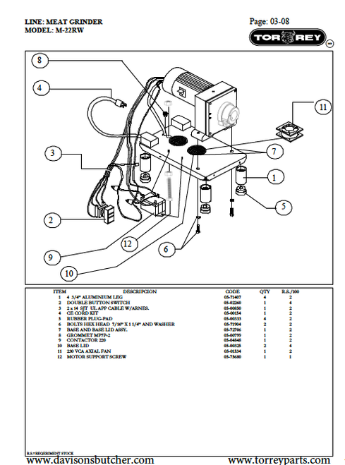 XS-003 - MM-5501 Meat Grinder Parts