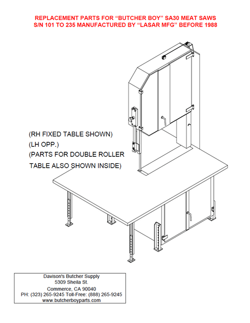 Butcher Boy SA36 - Meat Bandsaw Parts List (Old Style) Butcher Boy SA36 - Meat Bandsaw Parts List (Old Style)