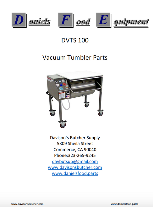 Daniels Food DVTS 100 Vacuum Tumbler / Marinator Parts - Parts List