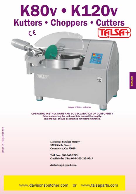 Talsa K120v Bowl Chopper Manual & Parts List