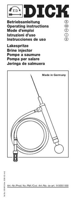 F.Dick Brine Injector - Operating Instructions & Parts
