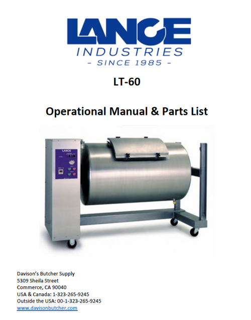 LT-60 - Lance Tumbler Operational Manual & Parts List LT-60 - Lance Tumbler Operational Manual & Parts List