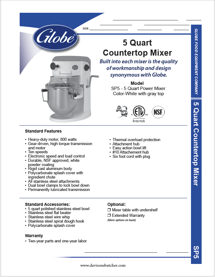 Globe SP05 - 5 Quart Mixer