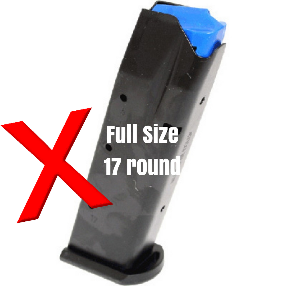 Will not fit the new 17 round full size mags with the thicker base plate