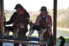 mikes wife in mule comfort tuff bibs as she shows her beagle at a competition