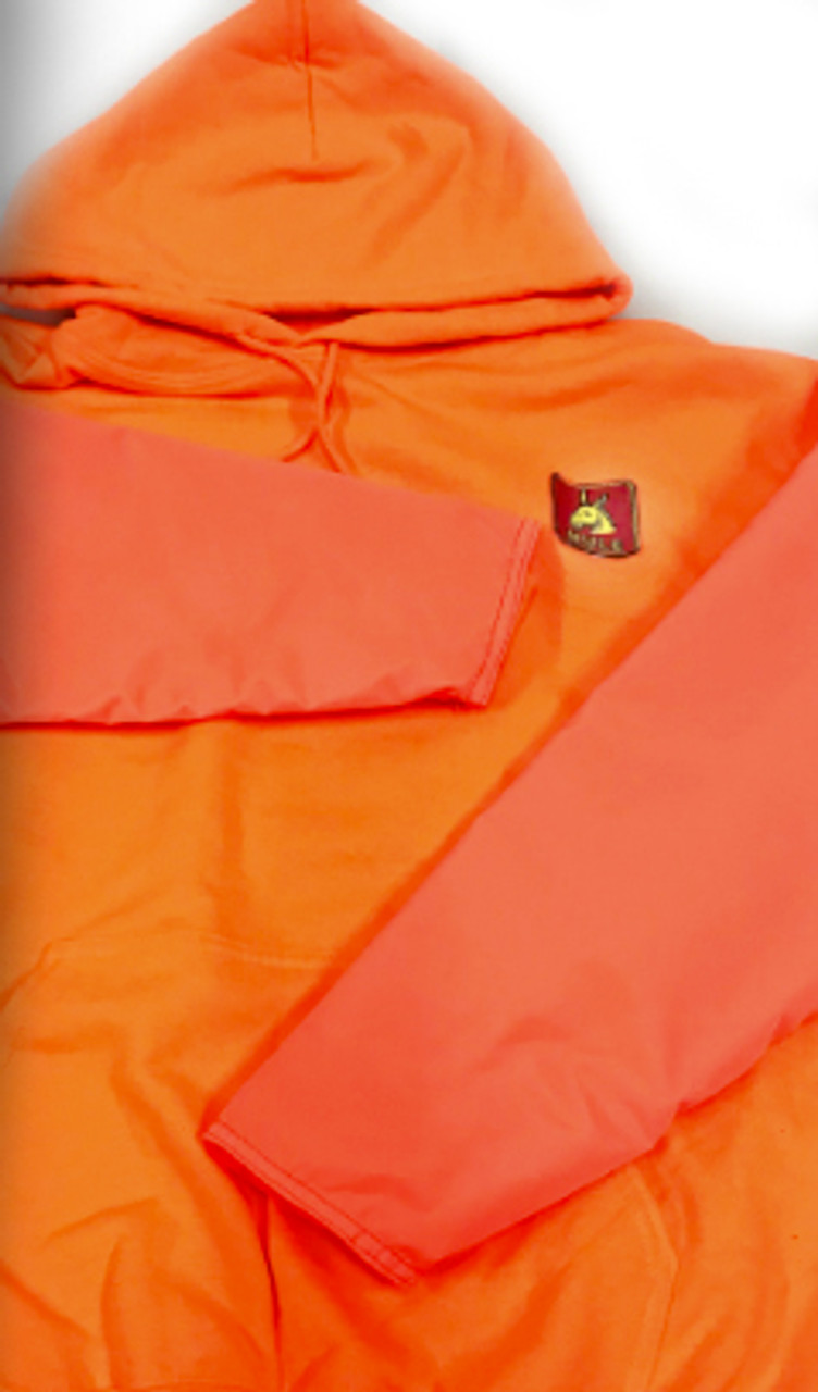 bright orange hoodie with orange lightweight sleeves at okie dog supply