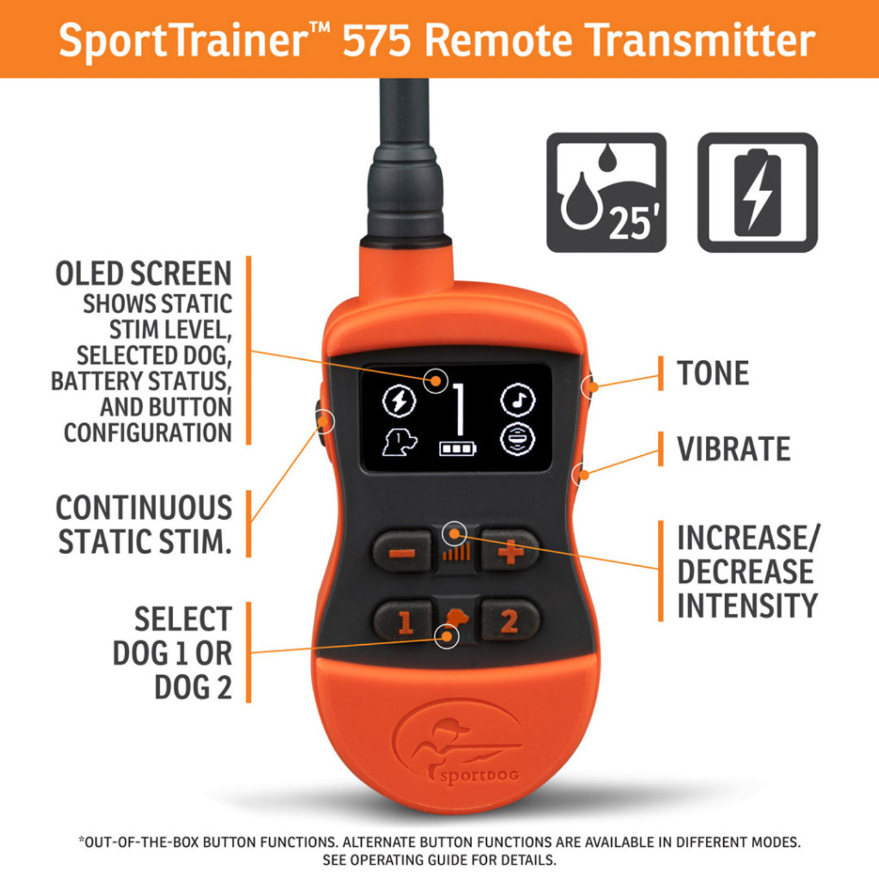 sportdog 575e transmitter features diagram - ships free at okie dog supply