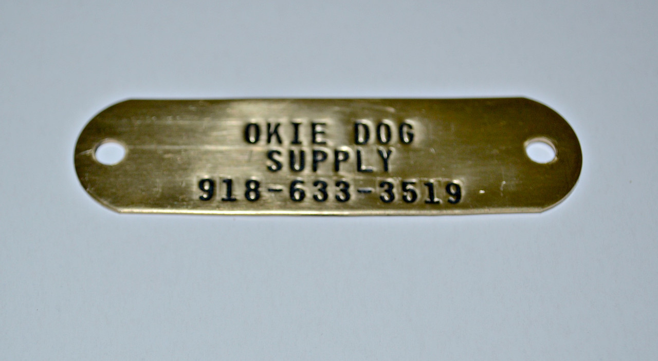 brass nameplate with colorstamping in black at okie dog supply