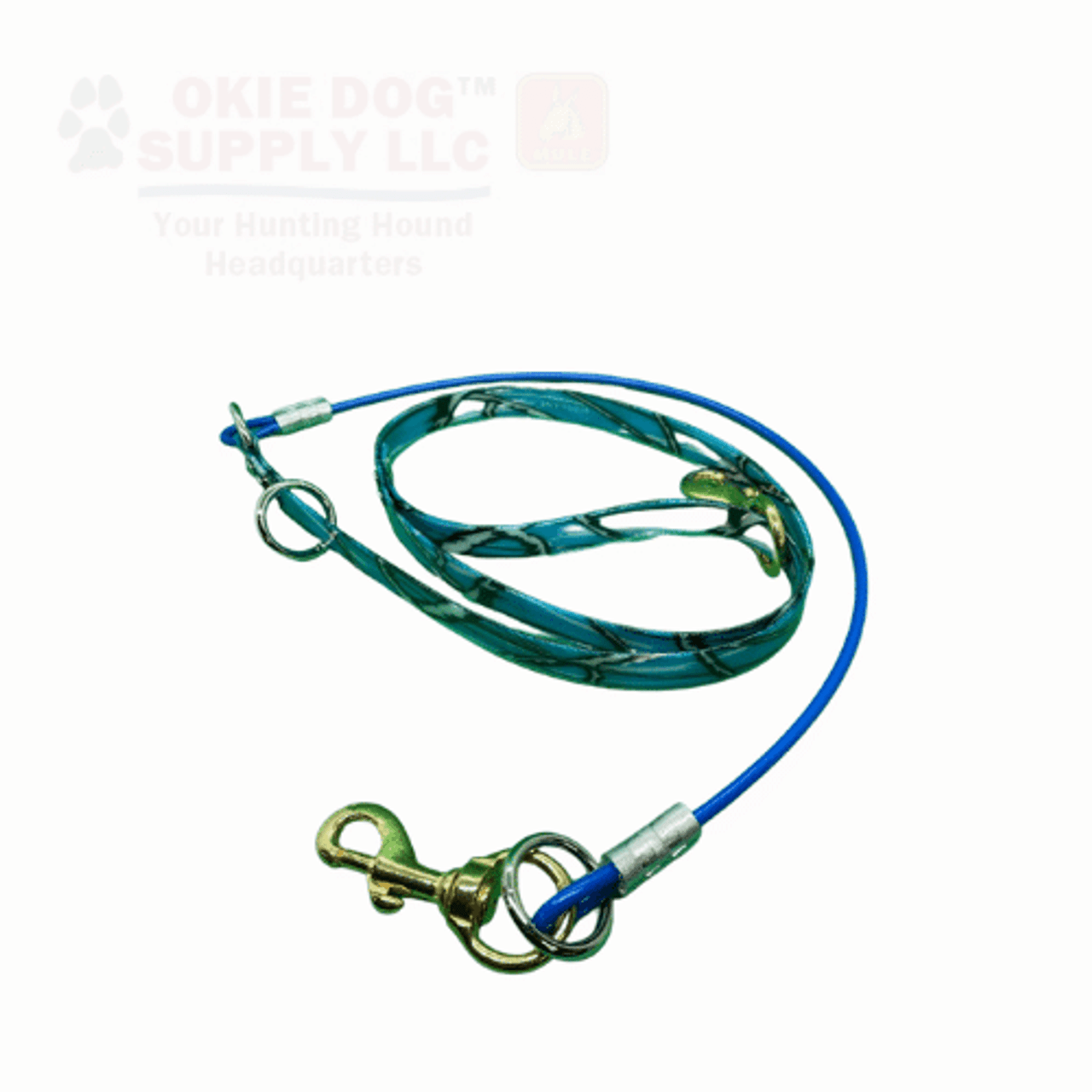 dayglo camo lead with cable end on dog side in camo blue