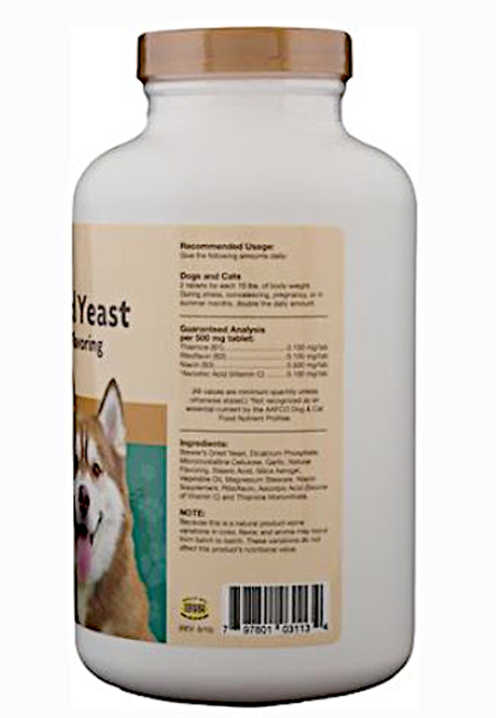 brewers yeast with vitamins 500ct - label directions and analysis - at okie dog supply