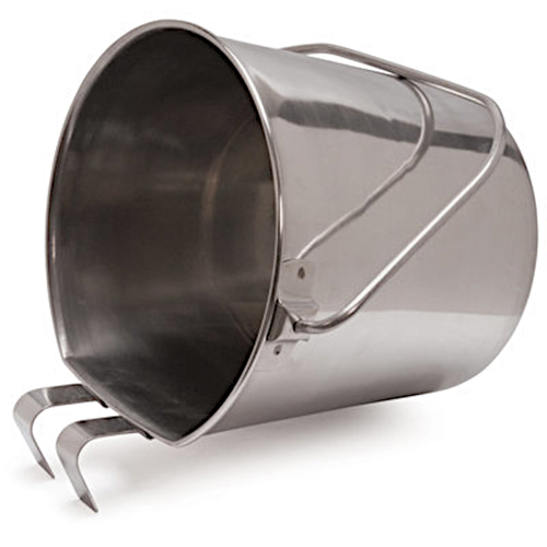 4 quart flat sided bucket with carrying handle and two hooks for securing to fence - at okie dog supply