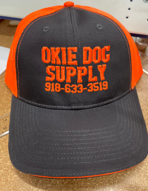 okie dog hat charcoal with orange mesh