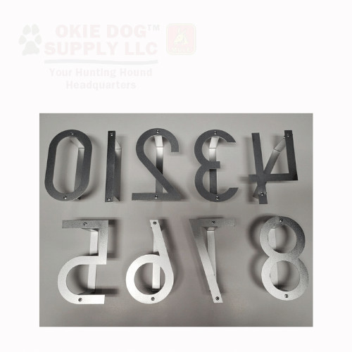 Aluminum field trial stencils at OKIE DOG SUPPLY. Extra Large 6 inch size. Numbers only. Set contains 0-9.