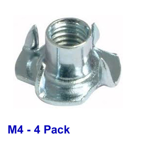 M4  'T' Nut - 4 pack - Plated Steel  - (#NTS-404)