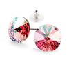Close-up of Light Rose AB blush pink crystal Rivoli earring showing Aurora Borealis finish and facets