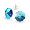 Close-up of Light Sapphire AB pale blue crystal Rivoli earring showing Aurora Borealis finish and facets