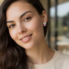 Model wearing 14mm Violet AB purple crystal Rivoli earrings from Star Light Crystal Jewelry
