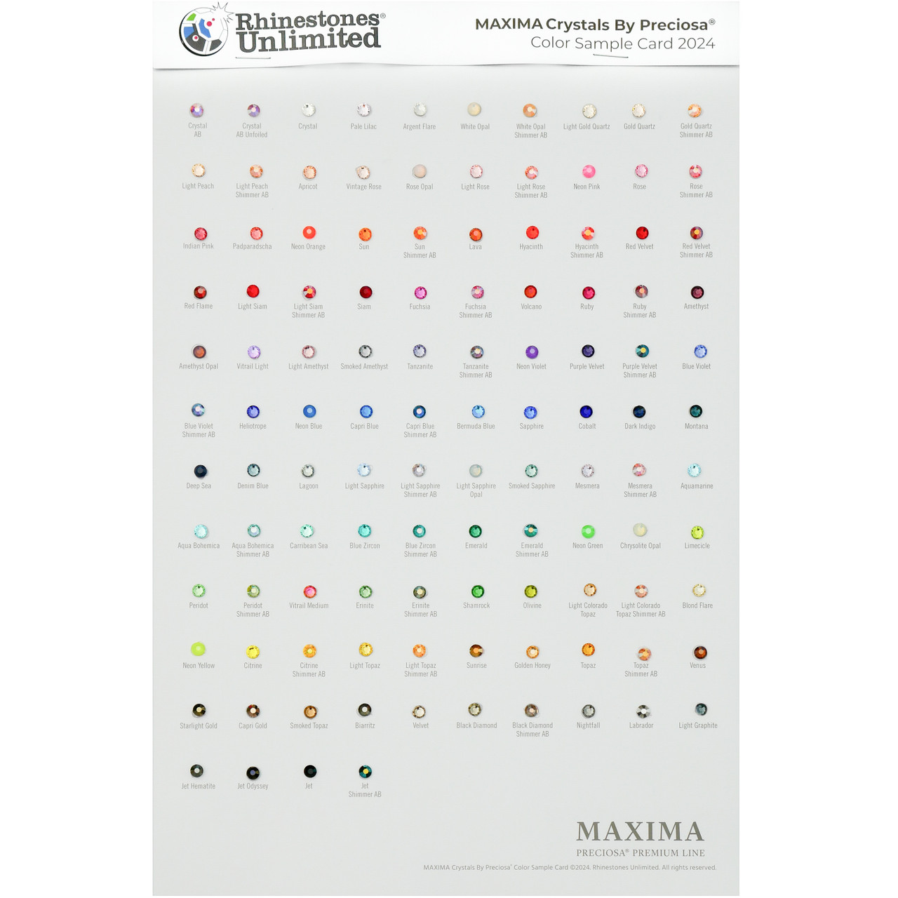 Rhinestone Color Chart for Preciosa MAXIMA Rhinestones - NEW - - Rhinestone  Supply