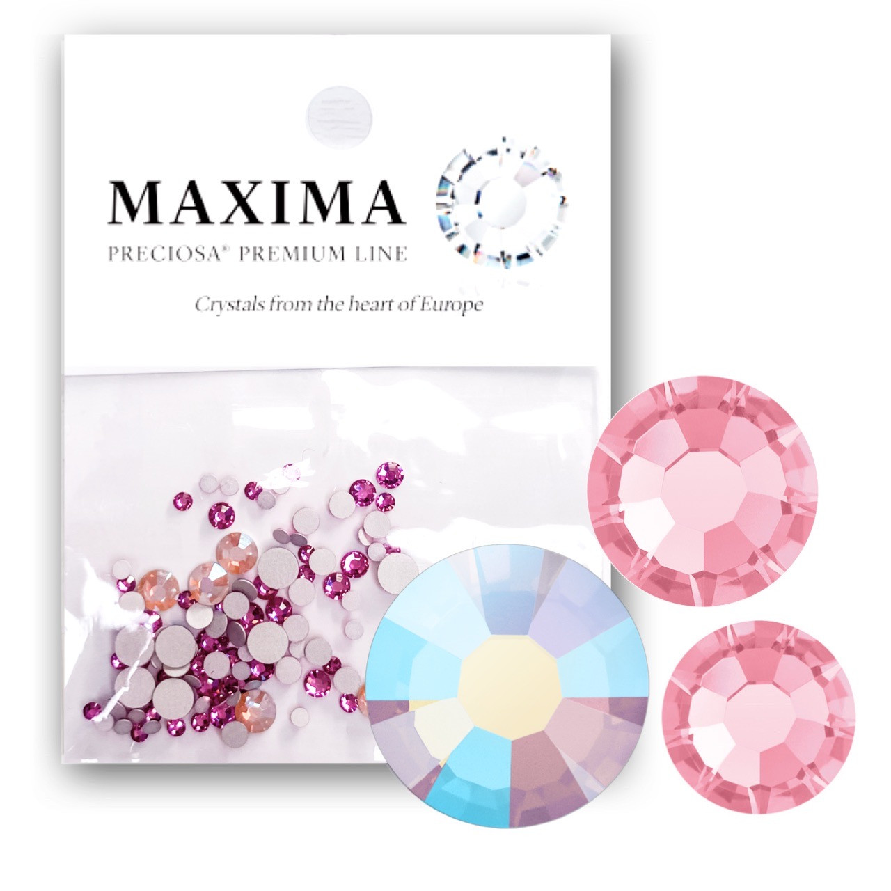 MAXIMA Crystals by Preciosa Mix Pack Flatback Round Rose Opal AB