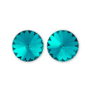 14mm Simple Rivoli Earrings - Blue Zircon Pierced 14mm Simple Rivoli Earrings - Blue Zircon Pierced