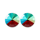 14mm Light Siam AB Simple Rivoli pierced earrings from Star Light Crystal Jewelry on white background