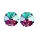 14mm Violet AB Simple Rivoli pierced earrings from Star Light Crystal Jewelry on white background