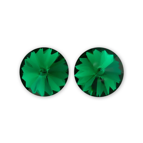 14mm Simple Rivoli Earrings - Emerald Pierced
