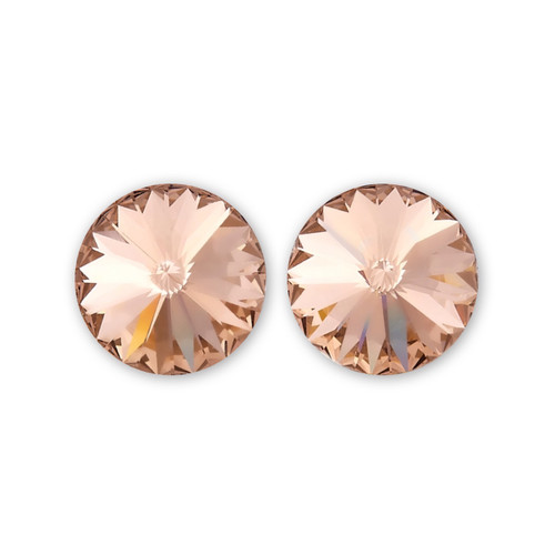 14mm Simple Rivoli Earrings - Light Peach Pierced