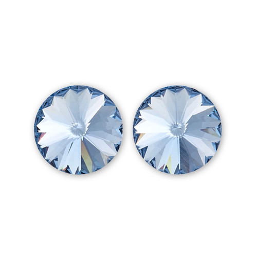 14mm Simple Rivoli Earrings - Light Sapphire Clipped