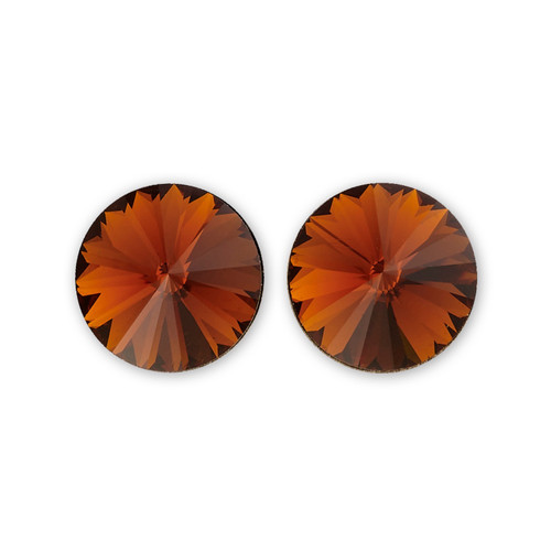 14mm Simple Rivoli Earrings - Smoked Topaz Clipped