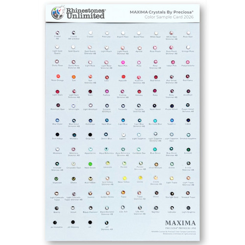 Rhinestones Unlimited MAXIMA Crystals by Preciosa Color Sample Card 2026