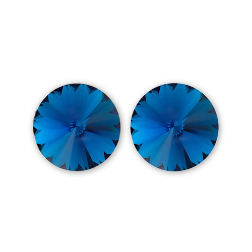 14mm Simple Rivoli Earrings - Dark Indigo Clipped